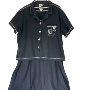 Vintage Copa Cabana Dress and Shirt Set “Art to Wear” Navy Blue 100%Cotton EUC